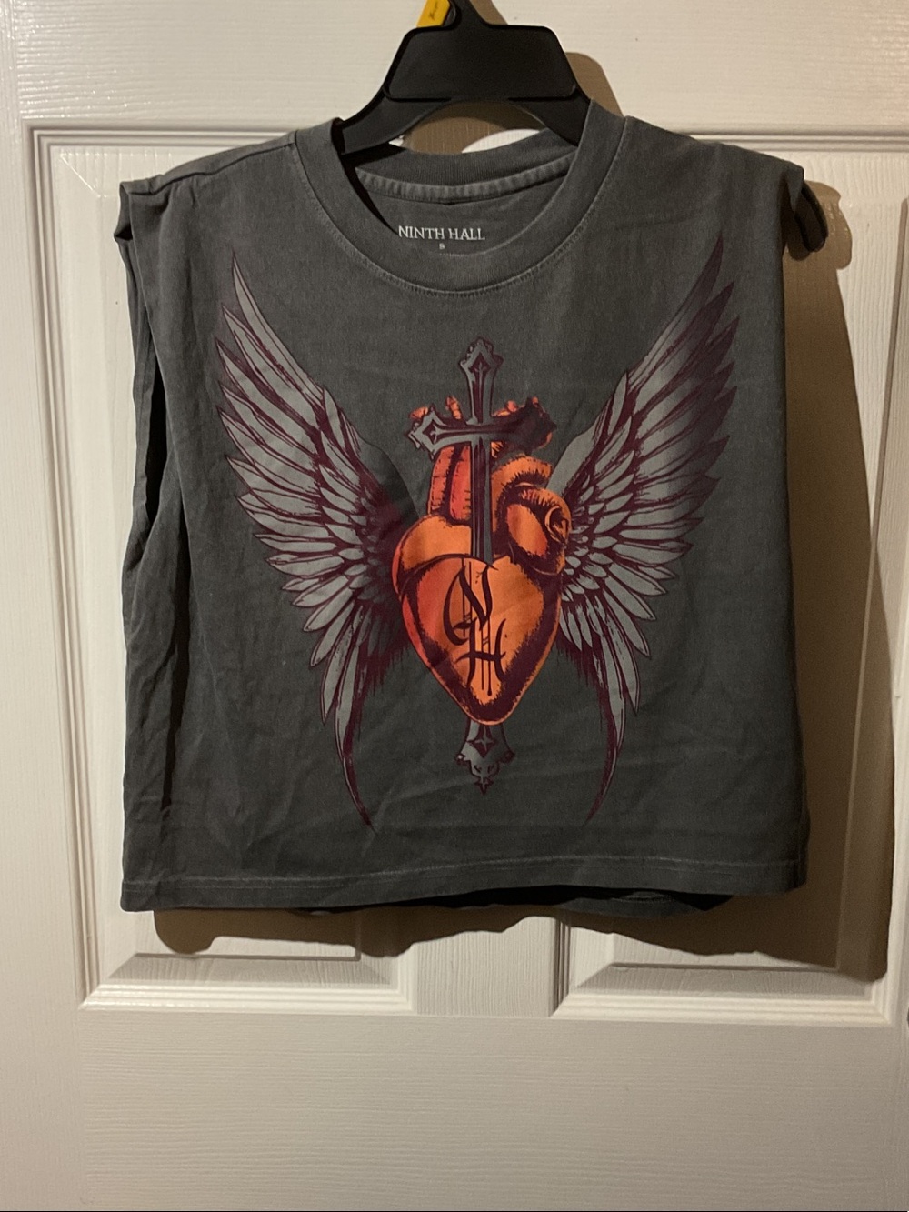 Ninth Hall Cross My Heart Charcoal Crop Tank Top